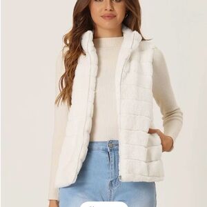 White Faux Fur Quilted Vest